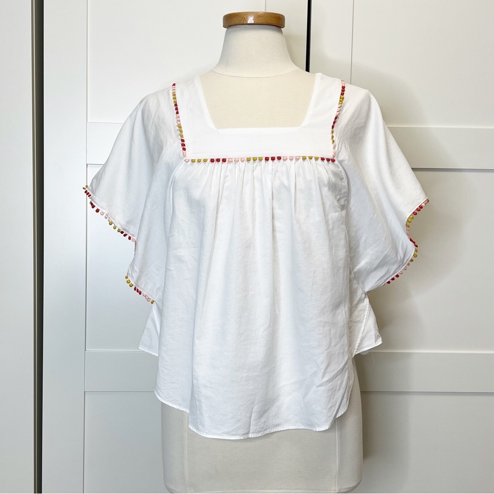Madewell Pom Pom Butterfly Top XS Square Neck Flowy